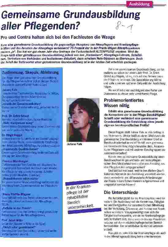 Vorschauseite 1: Gemeinsame Grundausbildung aller Pflegenden?