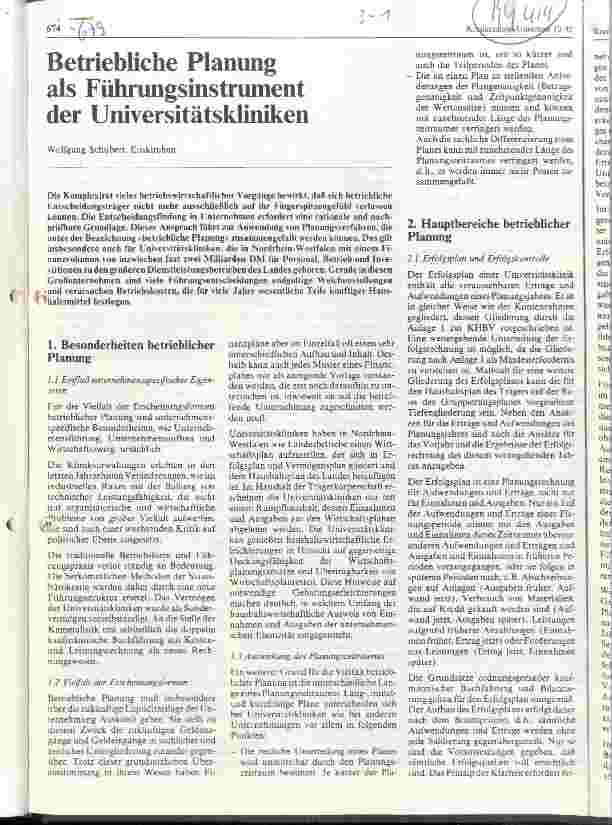 Vorschauseite 1: Betriebliche Planung als Führungsinstrument der Universitätskliniken