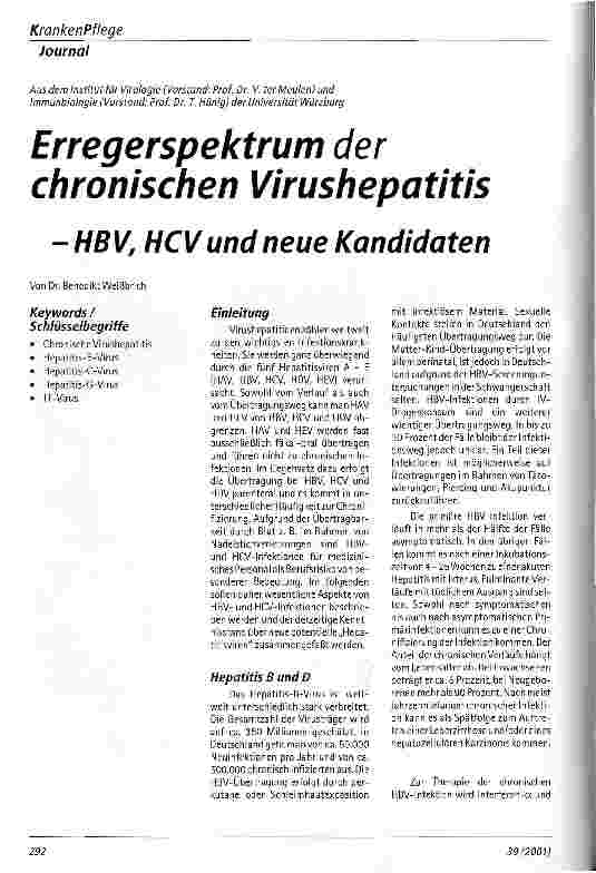 Vorschauseite 1: Erregerspektrum der chronischen Virushepatitis - HBV, HCV und neue Kandidaten