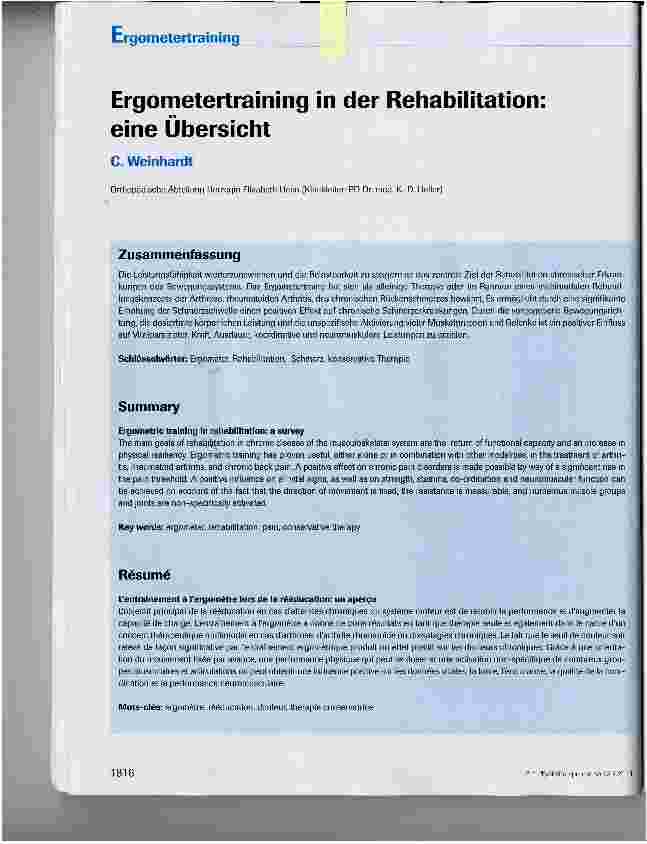 Vorschauseite 1: Ergometertraining in der Rehabilitation: eine Übersicht