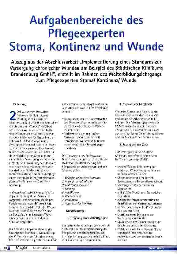 Vorschauseite 1: Aufgabenbereiche des Pflegeexperten Stoma, Kontinenz und Wunde