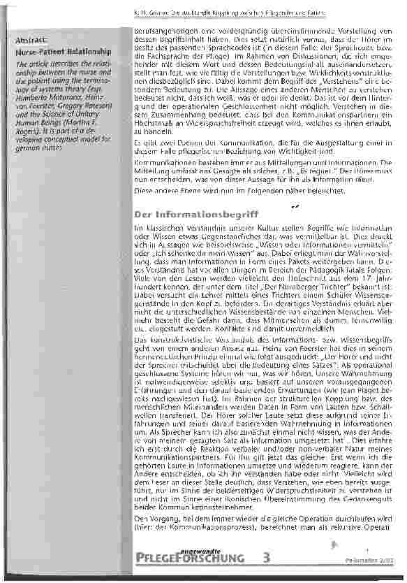 Vorschauseite 3: Die strukturelle Kopplung zwischen Pflegender und Patient als Basis pflegerischen Denkens und Handelns