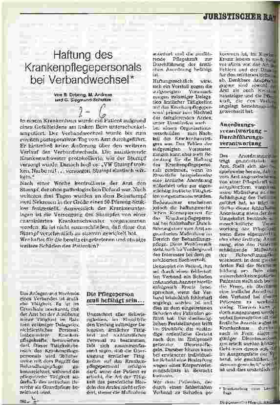 Vorschauseite 1: Haftung des Krankenpflegepersonals bei Verbandwechsel