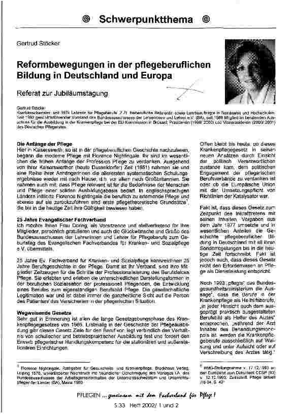 Vorschauseite 1: Reformbewegungen in der pflegeberuflichen Bildung in Deutschland und Europa