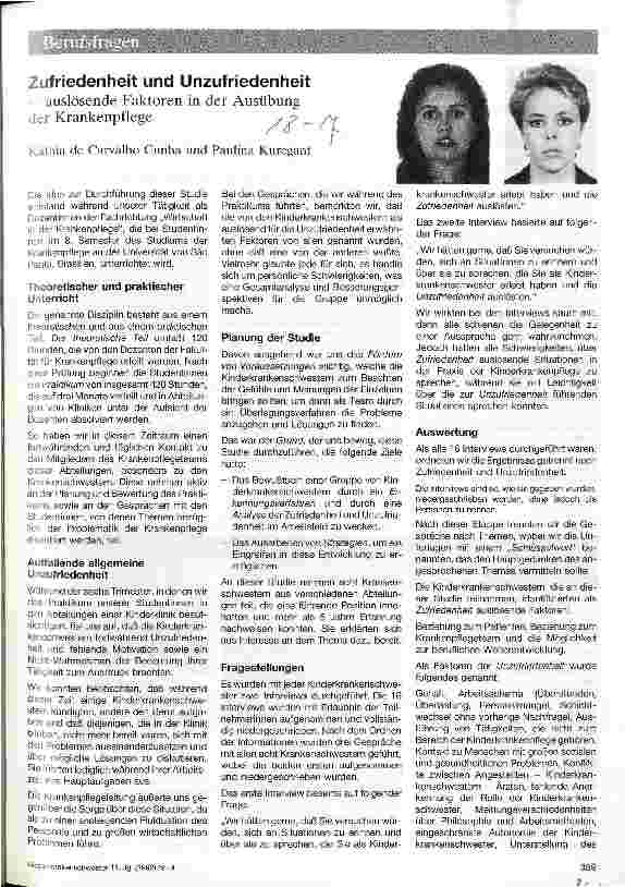 Vorschauseite 1: Zufriedenheit und Unzufriedenheit - auslösende Faktoren in der Ausübung der Krankenpflege