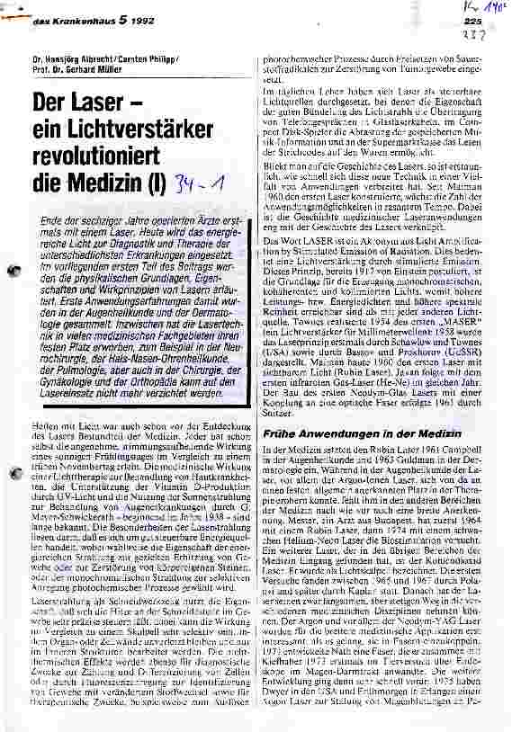 Vorschauseite 1: Der Laser - ein Lichtverstärker revolutioniert die Medizin (I)