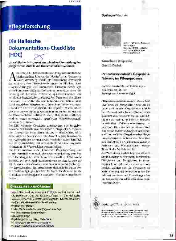 Vorschauseite 1: Die Hallesche Dokumentations-Checkliste (HDC)