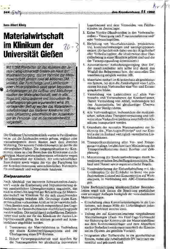 Vorschauseite 1: Materialwirtschaft im Klinikum der Universität Gießen