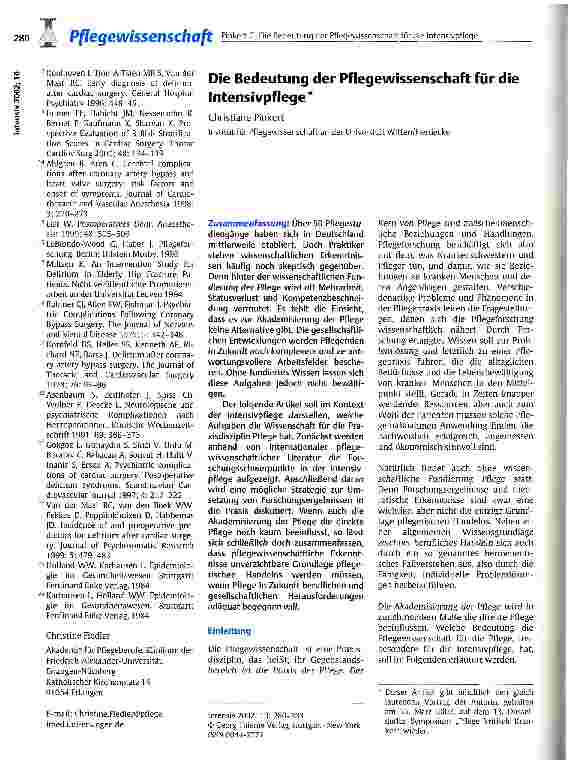 Vorschauseite 1: Die Bedeutung der Pflegewissenschaft für die Intensivpflege