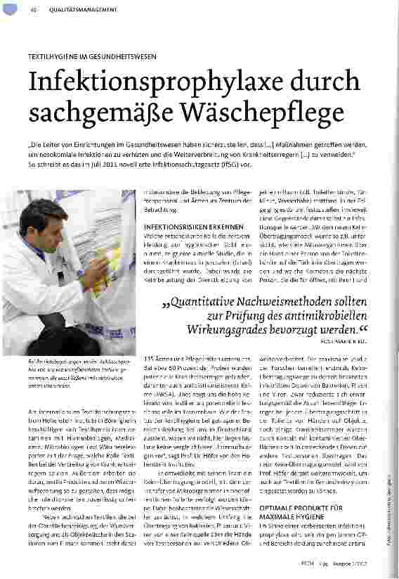 Vorschauseite 1: Infektionsprophylaxe durch sachgemäße Wäschepflege