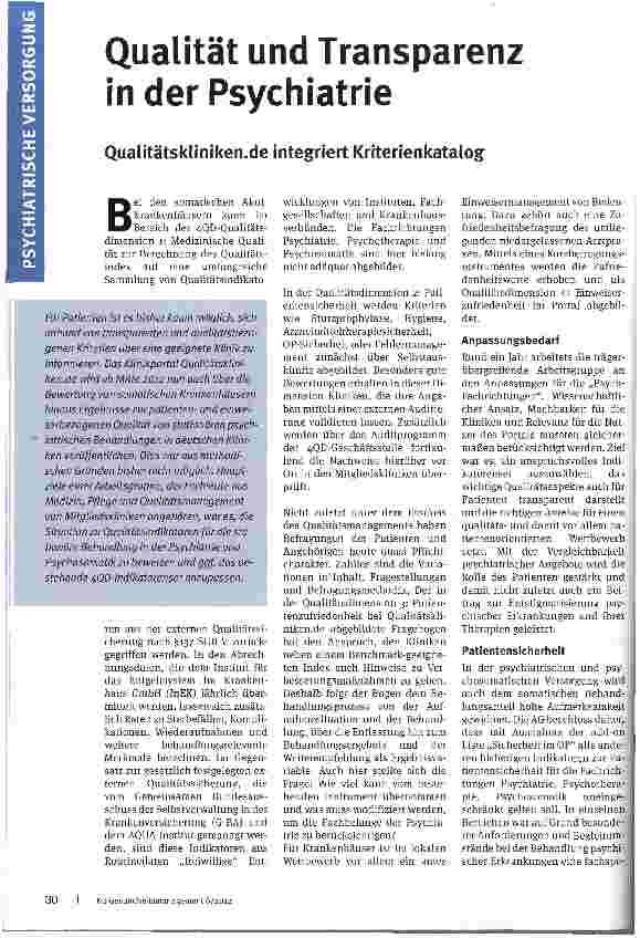 Vorschauseite 1: Qualität und Transparenz in der PsychiatrieQualitatskliniken. de integriert Kriterienkatalog