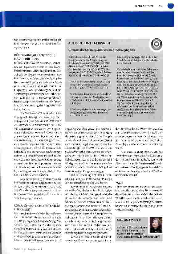 Vorschauseite 2: Meinungsfreiheit im Arbeitsverhältnis gestärkt