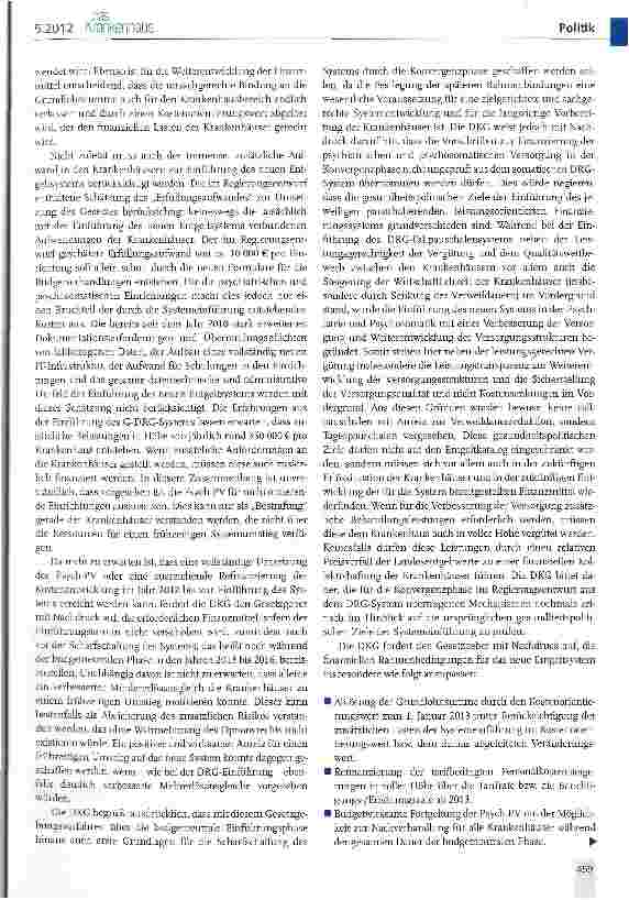 Vorschauseite 2: Psychiatrie-Entgeltgesetz - Vorläufige Stellungnahme der DKG anlässlich der Anhörung im Gesundheitsausschuss