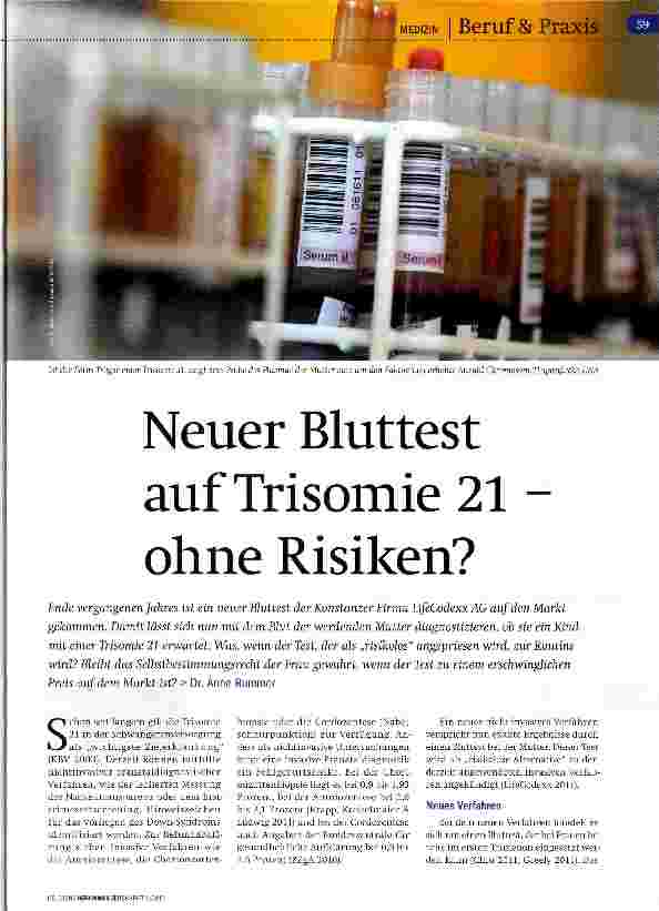 Vorschauseite 1: Neuer Bluttest auf Trisomie 21 -ohne Risiken?