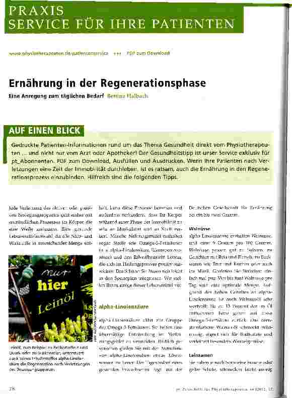 Vorschauseite 1: Ernährung in der Regenerationsphase