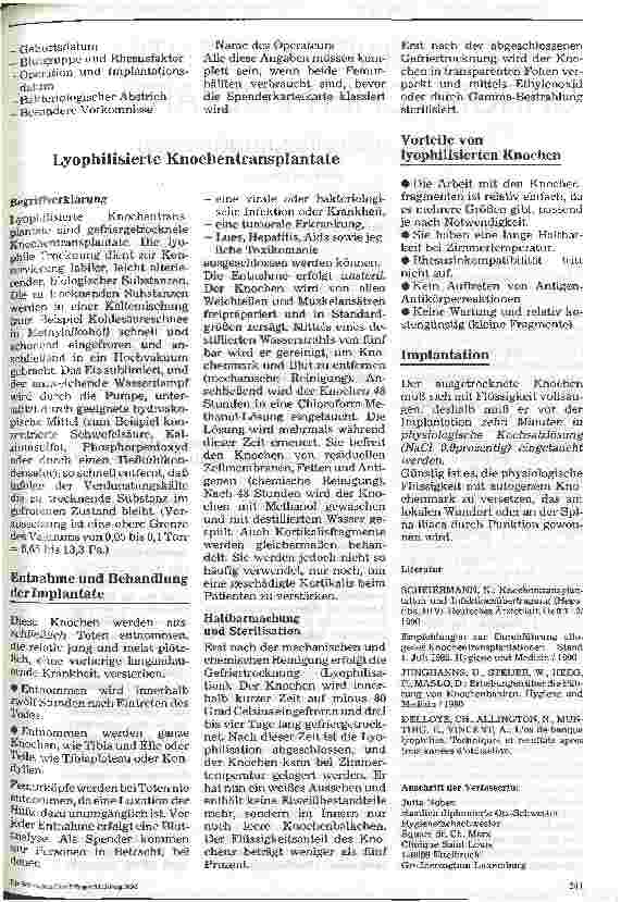 Vorschauseite 3: Die Knochenbank Tiefgekühlte und lyophilisierte Transplantate