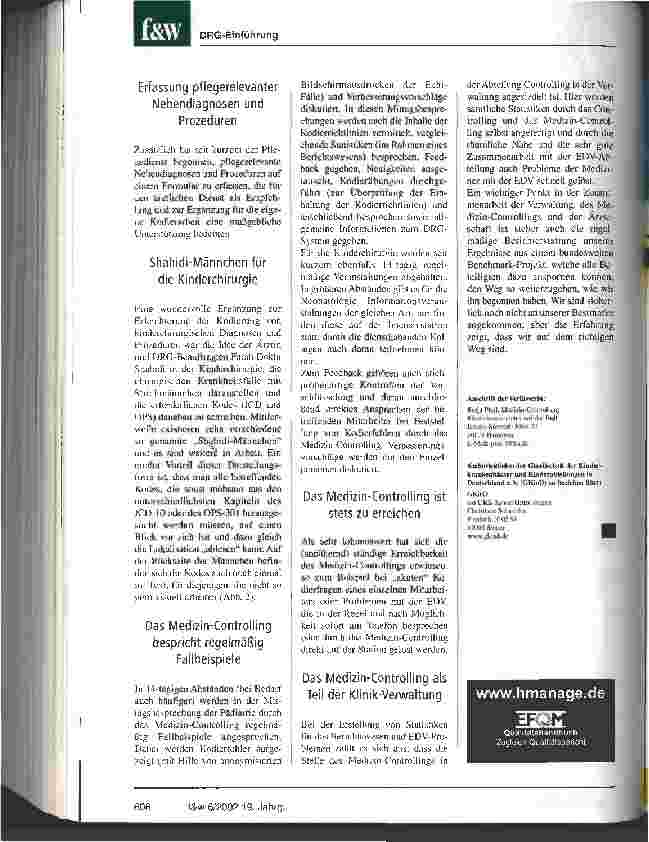 Vorschauseite 4: Die Umstellung auf die DRG gelingt, wenn alle den Weg mitgehen Die Ärzte im Kinderkrankenhaus auf der Bult in Hannover stellen sich der Aufgabe des Kodierens