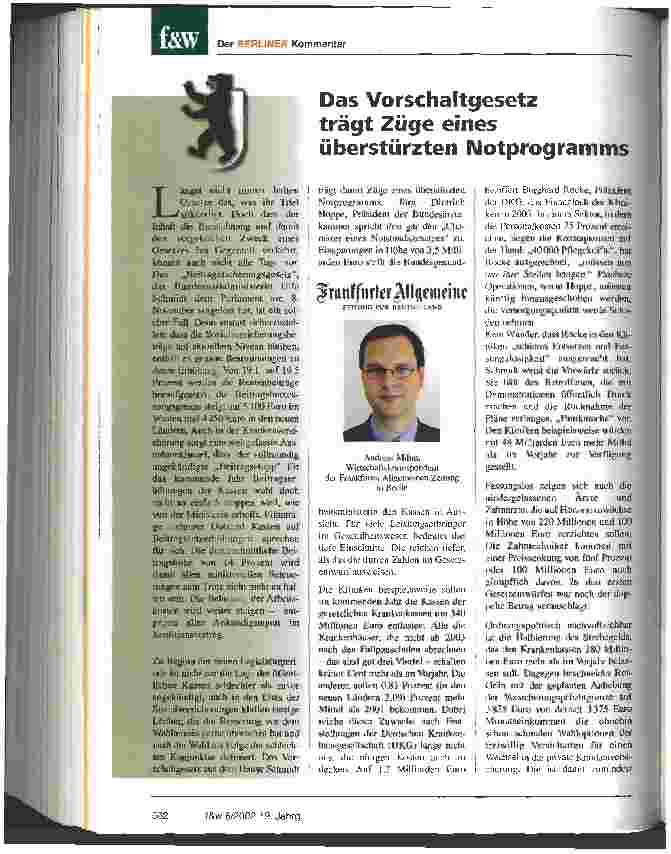 Vorschauseite 1: Das Vorschaltgesetz trägt Züge eines überstürzten Notprogramms