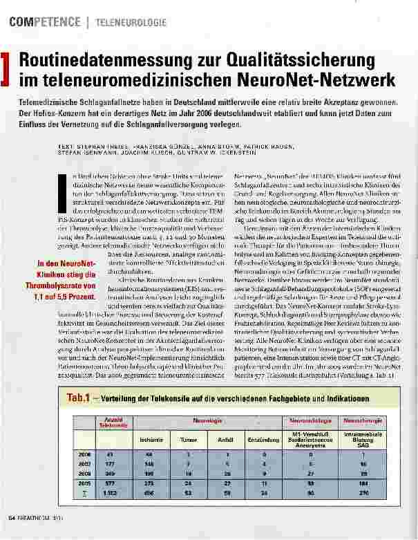Vorschauseite 1: Routinedatenmessung zur Qualitätssicherung im teleneuromedizinischen Neuro IM et-Netzwerk