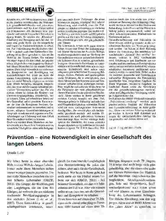 Vorschauseite 1: Prävention - eine Notwendigkeit in einer Gesellschaft des langen Lebens