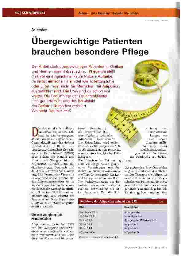 Vorschauseite 1: Übergewichtige Patienten brauchen besondere Pflege