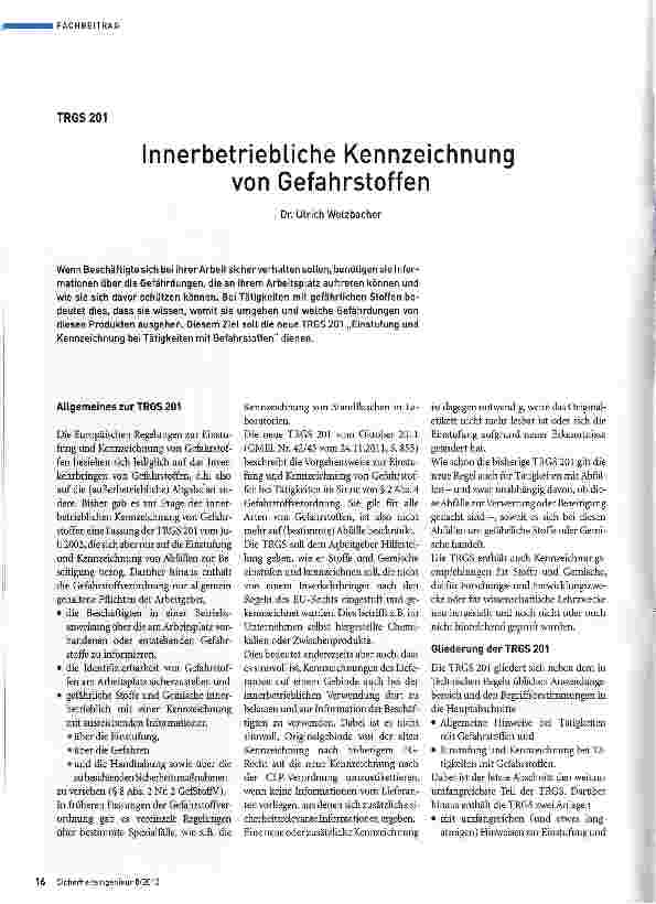 Vorschauseite 1: Innerbetriebliche Kennzeichnung von Gefahrstoffen