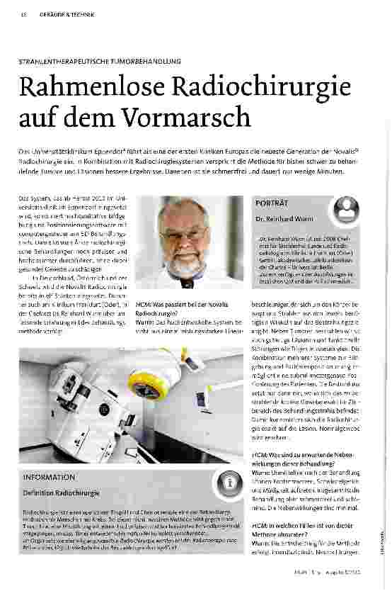 Vorschauseite 1: Rahmenlose Radiochirurgie auf dem Vormarsch