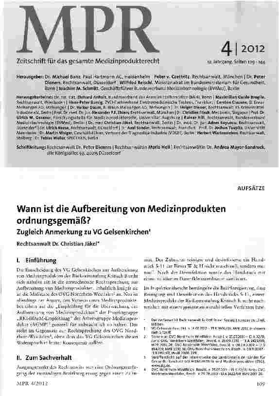 Vorschauseite 1: Wann ist die Aufbereitung von Medizinprodukten ordnungsgemäß?