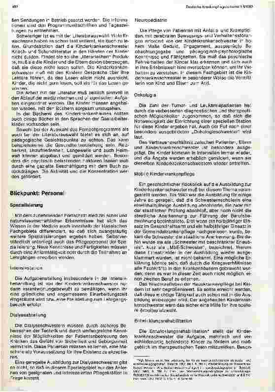 Vorschauseite 3: Kinderkrankenhäuser für die Zukunft Aufgaben der Kinderkrankenhäuser aus der Sicht einer Kinderschwester