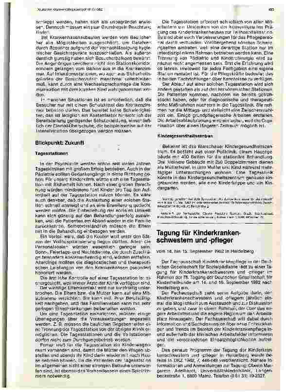 Vorschauseite 6: Kinderkrankenhäuser für die Zukunft Aufgaben der Kinderkrankenhäuser aus der Sicht einer Kinderschwester