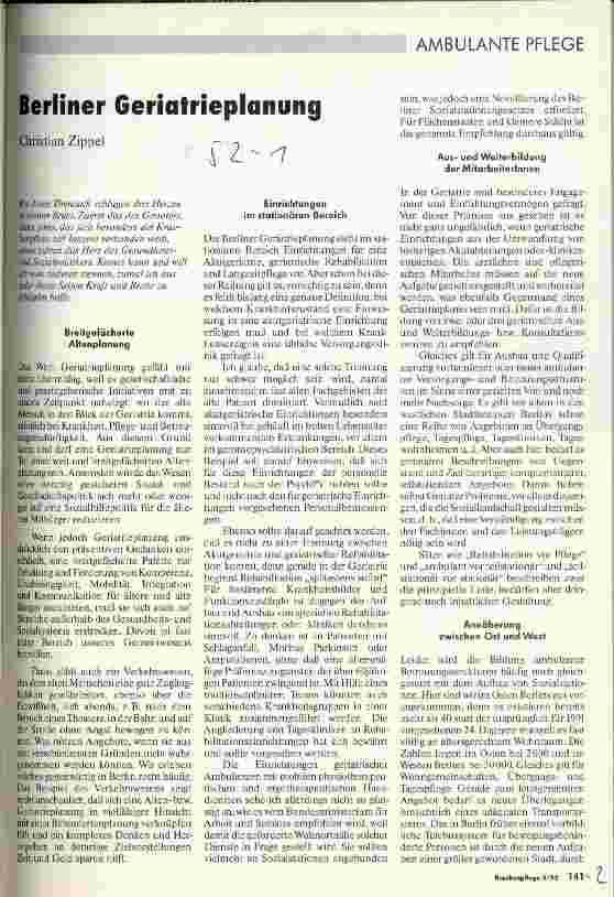 Vorschauseite 1: Berliner Geriatrieplanung