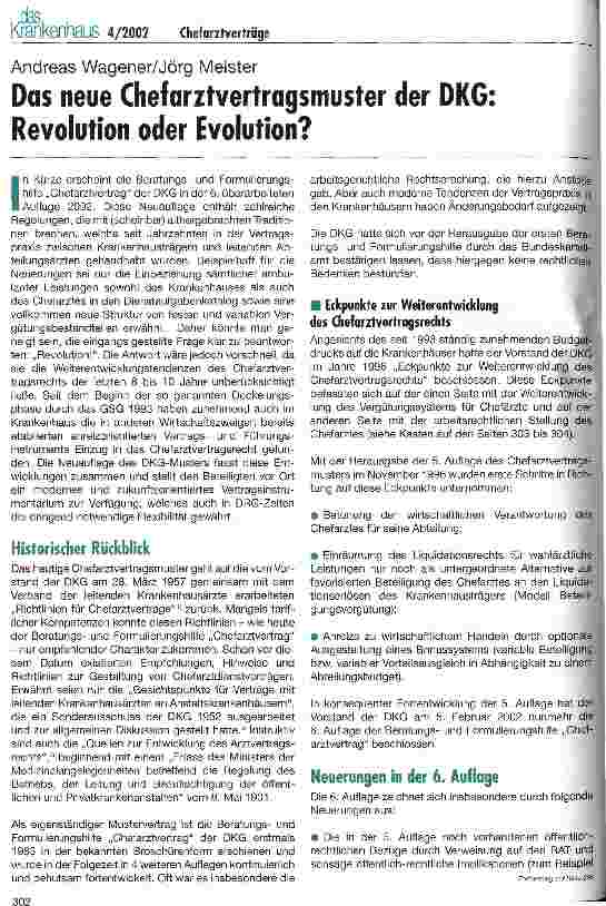 Vorschauseite 1: Das neue Chefarztvertragsmuster der DKG: Revolution oder Evolution?
