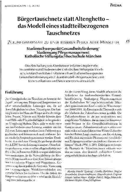 Vorschauseite 1: Bürgertauschnetz statt Altenghetto - das Modell eines stadtteilbezogenen Tauschnetzes Zukunftswerkstatt zu einer besseren Pflege alter Menschen