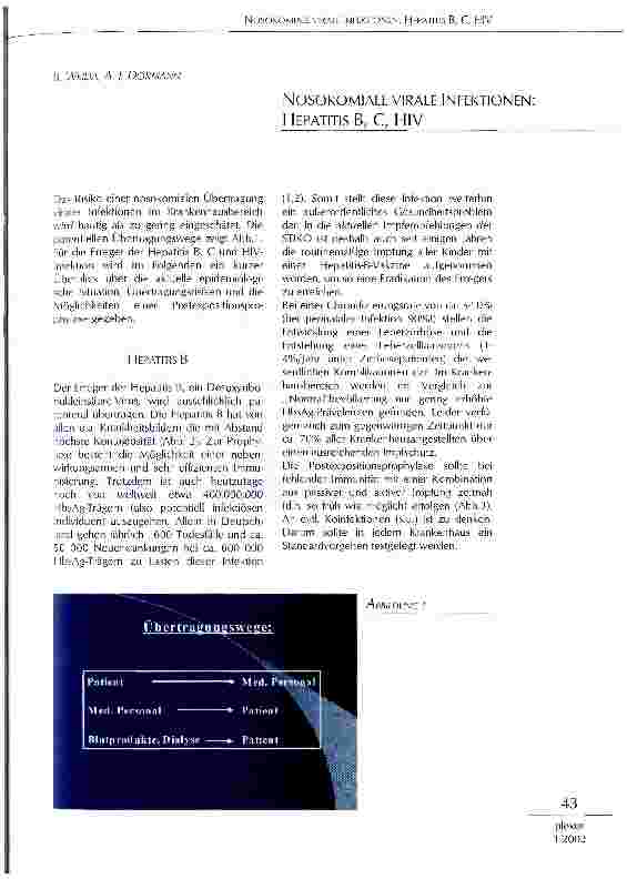 Vorschauseite 1: Nosokomiale virale Infektionen: Hepatitis B, C, HIV
