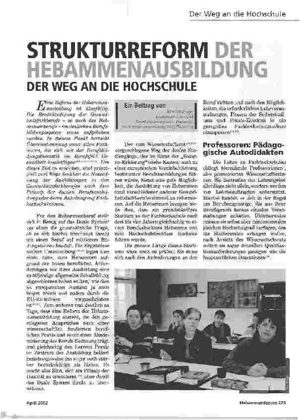Vorschauseite 1: STRUKTURREFORM DERHEBAMMENAUSBILDUNGDER WEG AN DIE HOCHSCHULE