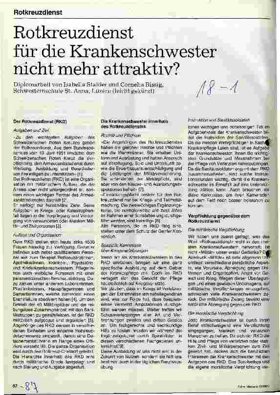 Vorschauseite 1: Rotkreuzdienst für die Krankenschwester nicht mehr attraktiv?