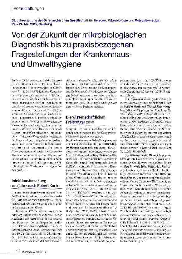 Vorschauseite 1: Von der Zukunft der mikrobiologischen Diagnostik bis zu praxisbezogenen Fragestellungen der Krankenhaus-und Umwelthygiene
