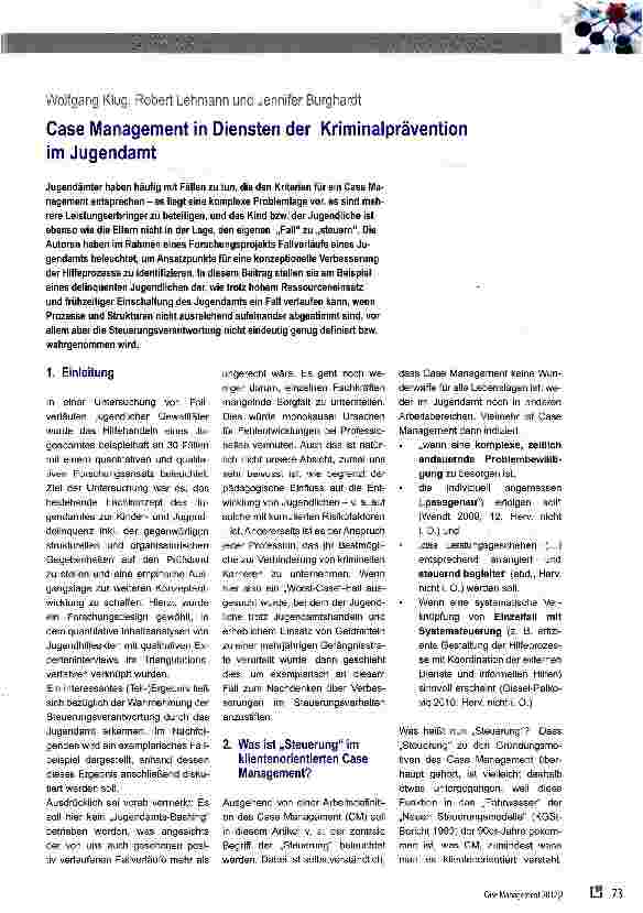 Vorschauseite 1: Case Management in Diensten der Kriminalprävention im Jugendamt