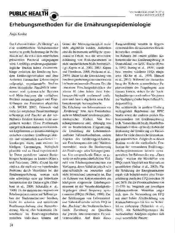 Vorschauseite 1: Erhebungsmethoden für die Ernährungsepidemiologie