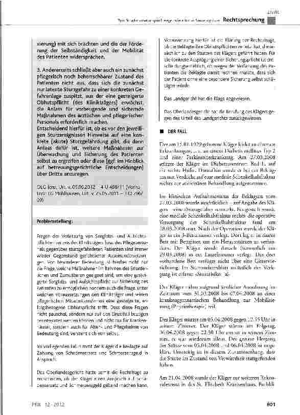 Vorschauseite 2: Zum Schadensersatzanspruch wegen wiederholten Sturzereignissen BGB § 823 Abs. 1, § 1906 Abs. 4