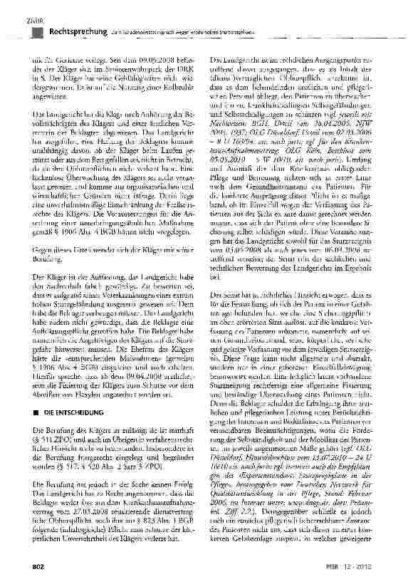 Vorschauseite 3: Zum Schadensersatzanspruch wegen wiederholten Sturzereignissen BGB § 823 Abs. 1, § 1906 Abs. 4