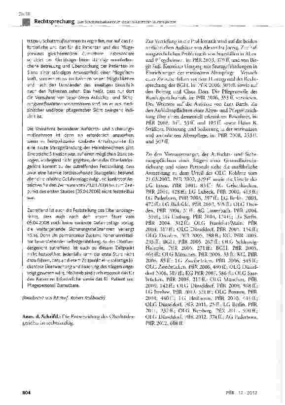 Vorschauseite 5: Zum Schadensersatzanspruch wegen wiederholten Sturzereignissen BGB § 823 Abs. 1, § 1906 Abs. 4