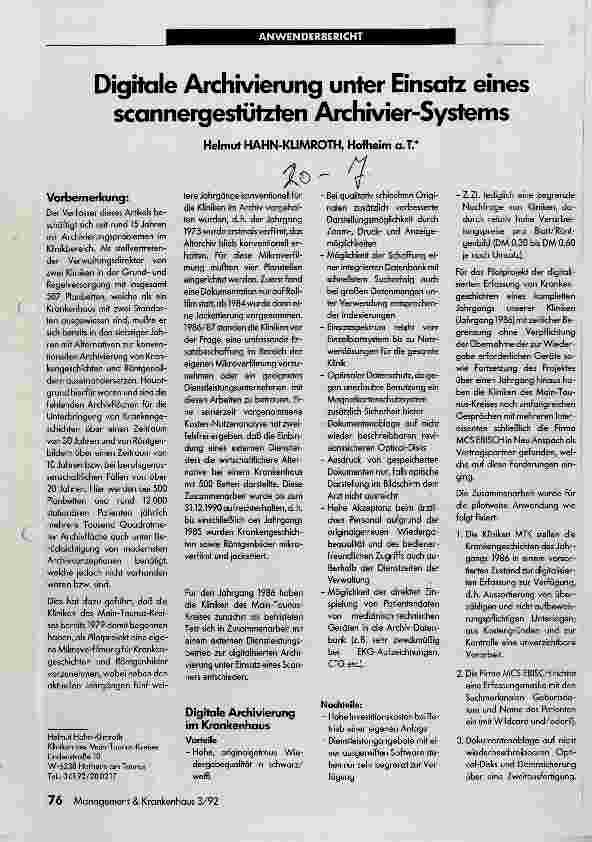 Vorschauseite 1: Digitale Archivierung unter Einsatz eines scannergestützten Archivier-Systems