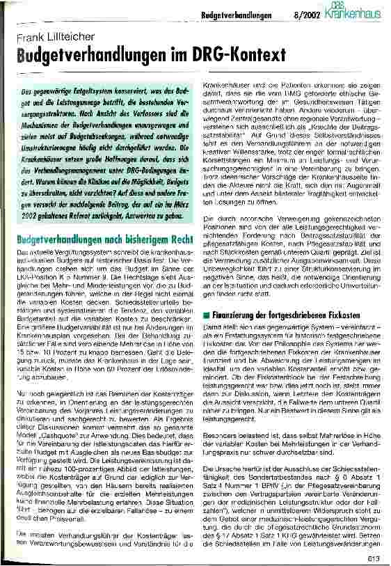 Vorschauseite 1: Budgetverhandlungen im DRG-Kontext