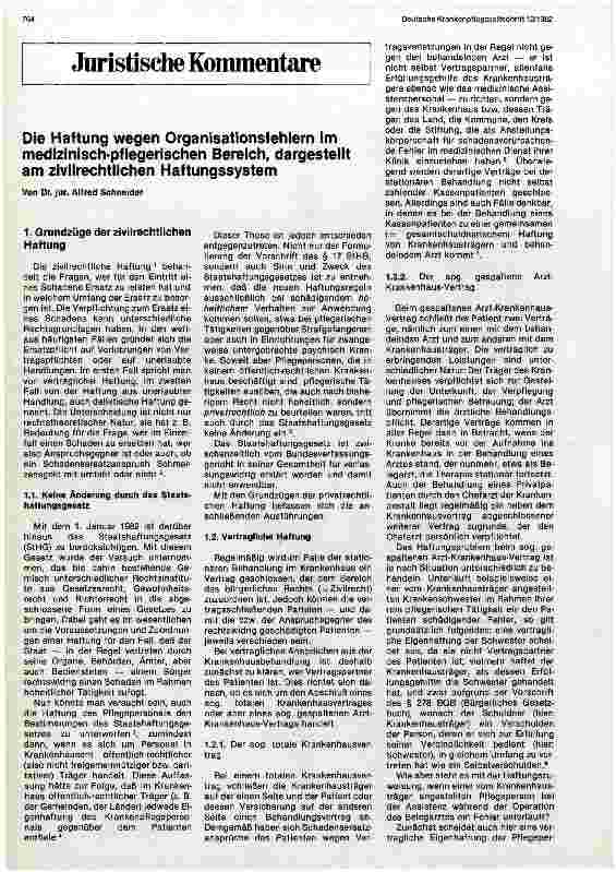 Vorschauseite 1: Die Haftung wegen Organisationsfehlern im medizinisch-pflegerischen Bereich, dargestellt am zivilrechtlichen Haftungssystem
