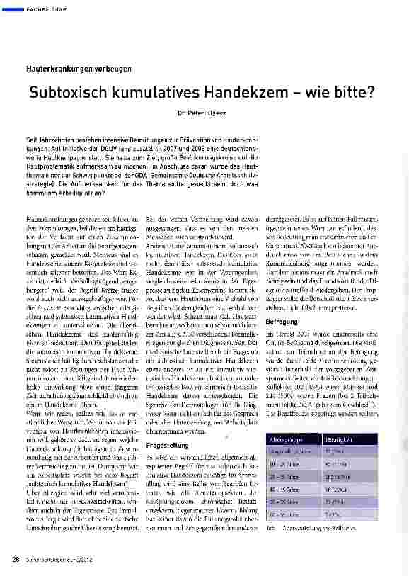 Vorschauseite 1: Subtoxisch kumulatives Handekzem -wie bitte?