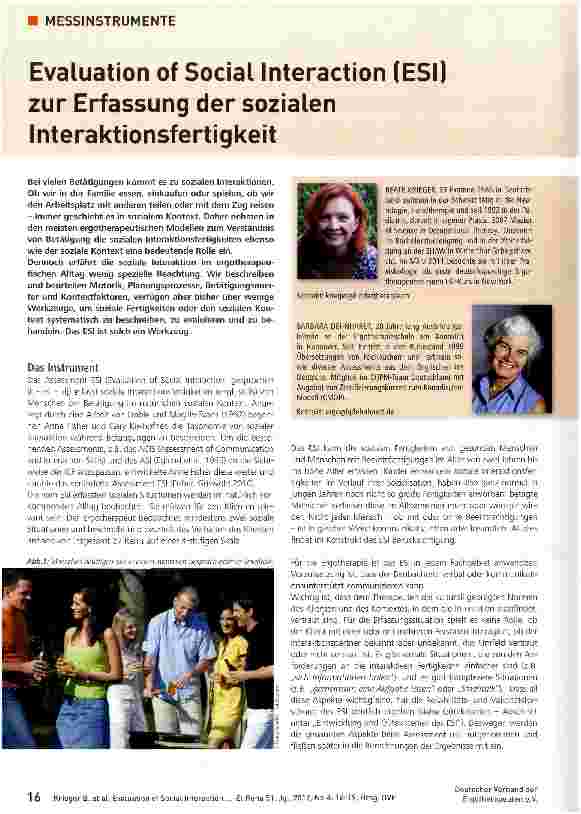 Vorschauseite 1: Evaluation of Social Interaction (ESI) zur Erfassung der sozialen Interaktionsfertigkeit