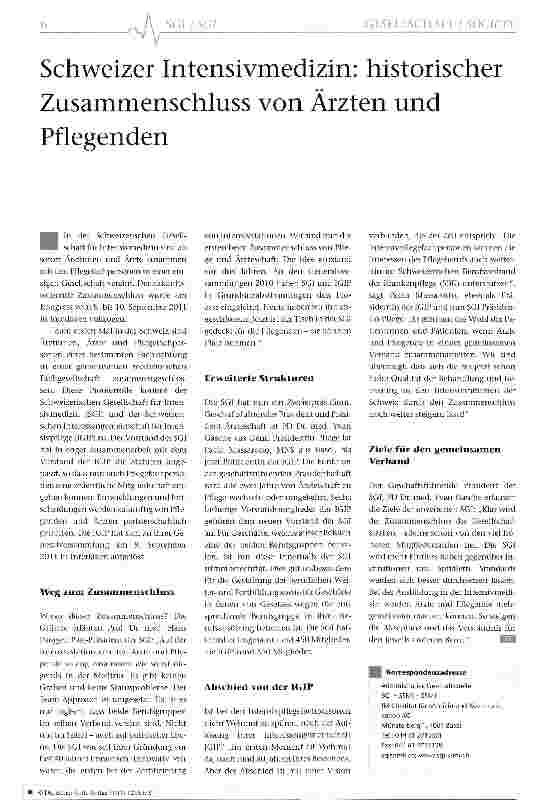 Vorschauseite 1: Schweizer Intensivmedizin: historischer Zusammenschluss von Ärzten und Pflegenden