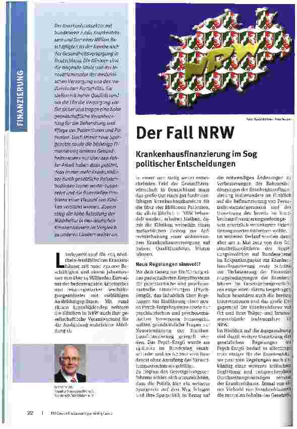 Vorschauseite 1: Der Fall NRW Krankenhausfinanzierung im Sog politischer Entscheidungen