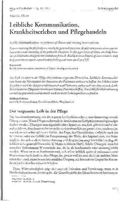 Vorschauseite 1: Leibliche Kommunikation, Krankheitserleben und Pflegehandeln